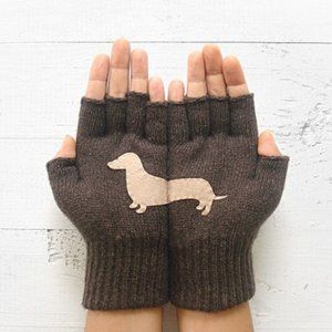Artist Handmade DAUCHSHUND DOG Dark Brown FINGERLES GLOVES